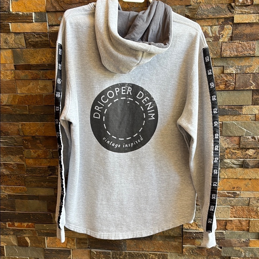 Gray Dricoper Denim Hoodie with Black Logo Accents - Picture 4 of 8